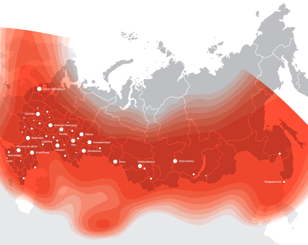 Карта покрытия спутникового телевидения